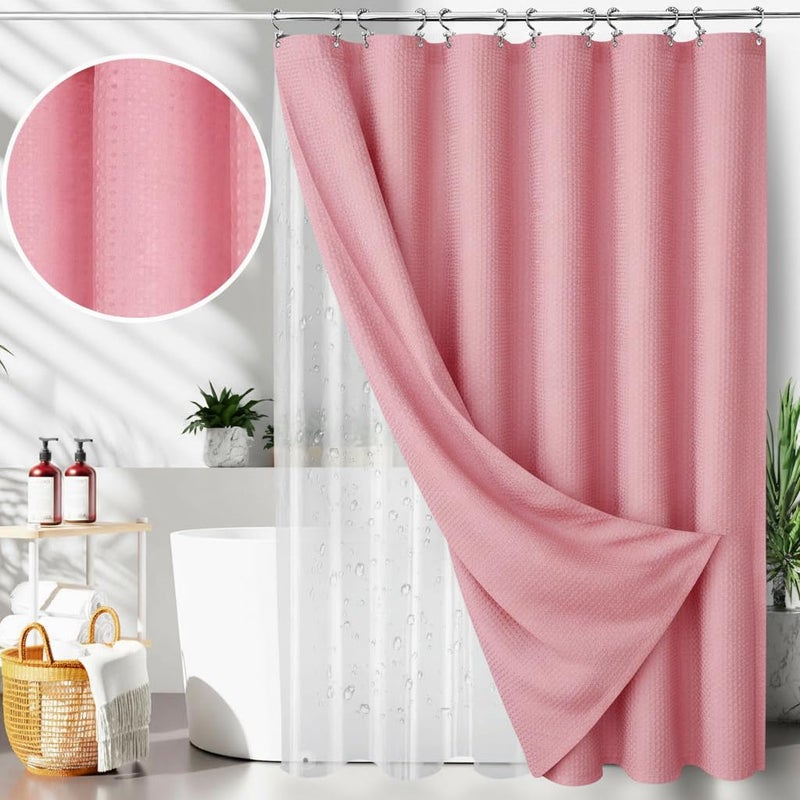 Viowil Pink Bathroom Set, 23 PCS Pink Bathroom Accessories Set with Shower Curtains, Trash Can, Toothbrush Holder, Soap Dispensers, Toothbrush Cup, Vanity Tray, Soap Dish, Toilet Brush, Qtip Holders - Image 3